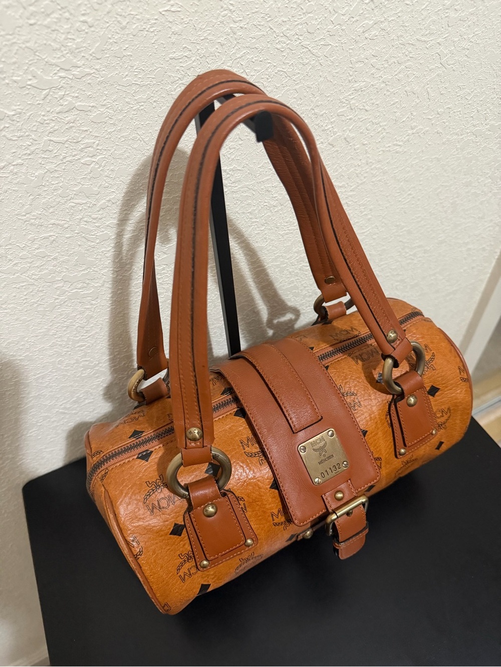 MCM Cognac Visetos Barrel Satchel with Gold Hardware - Picture 2 of 6